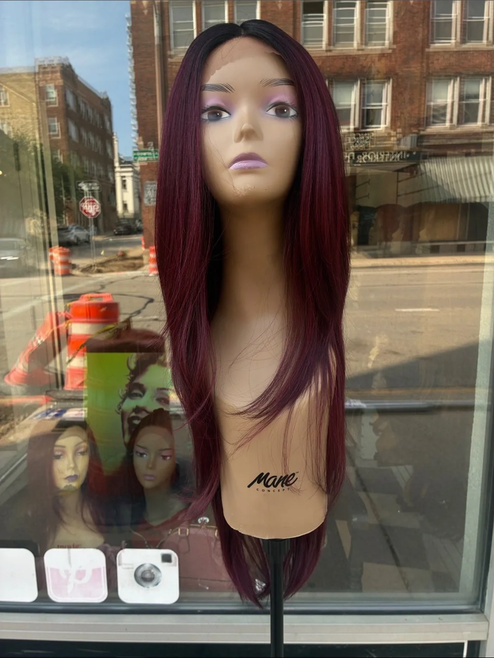 Long Straight Burgundy Wig - Sleek Center Part
